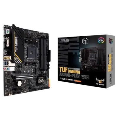 ASUS TUF Gaming A520M-Plus AMD AM4 Socket for Ryzen 5000/ 5000 G/ 4000 G/ 3000 Micro ATX Motherboard with 1Gb Ethernet HDMI/DVI/D-Sub SATA 6 Gbps USB 3.2 Gen2 Type-A and Aura Sync RGB Lighting Support