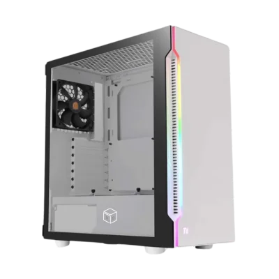Thermaltake H200 Tempered Glass Snow Edition RGB Light Strip ATX Mid Tower Case with One 120mm Rear Fan Pre-Installed